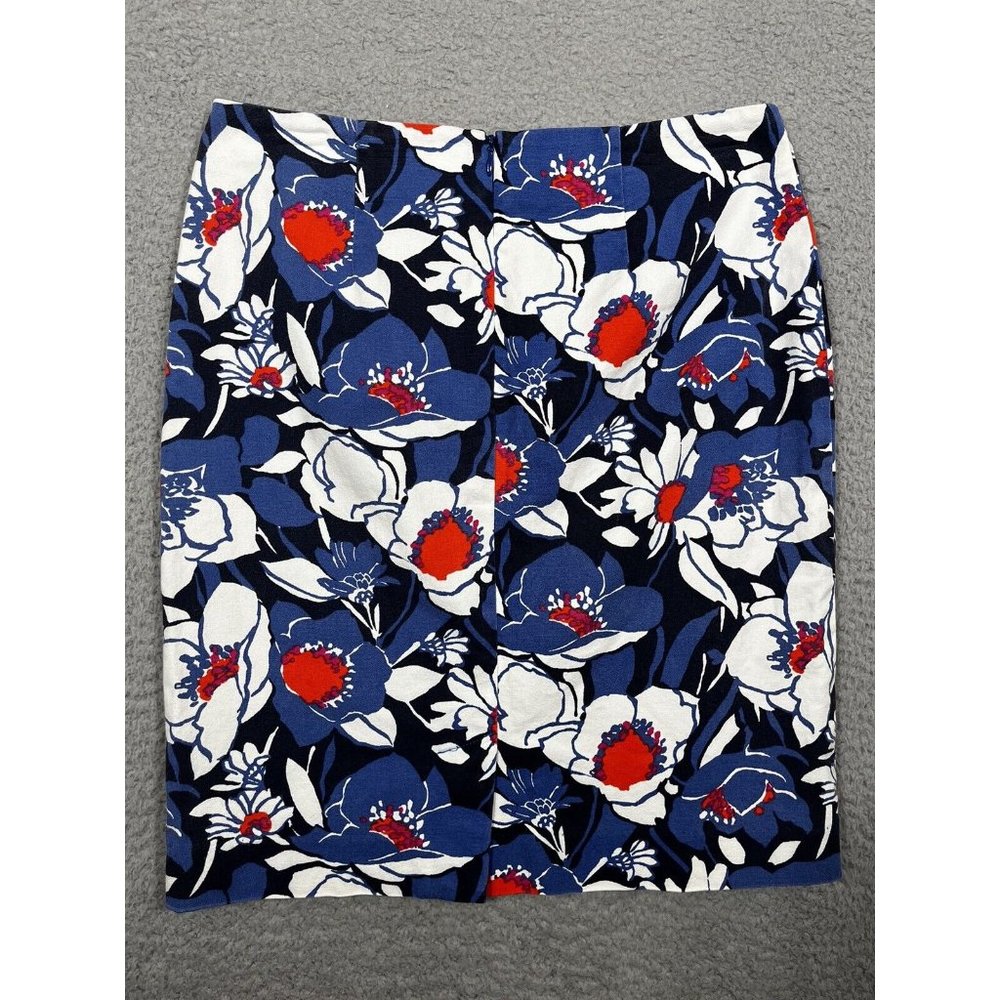 Talbots Red White Blue Floral Pencil‎ Skirt Cotton Spandex Lined Size 4 - Picture 5 of 9